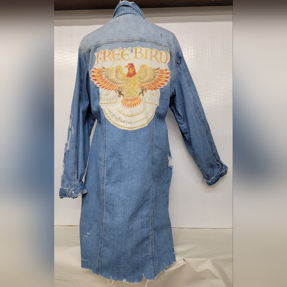 Aphrodite Jackets & Blazers - **SOLD*******Lynyrd Synyrd Free Bird Long Denim Jean Jacket Upcycled Vintage